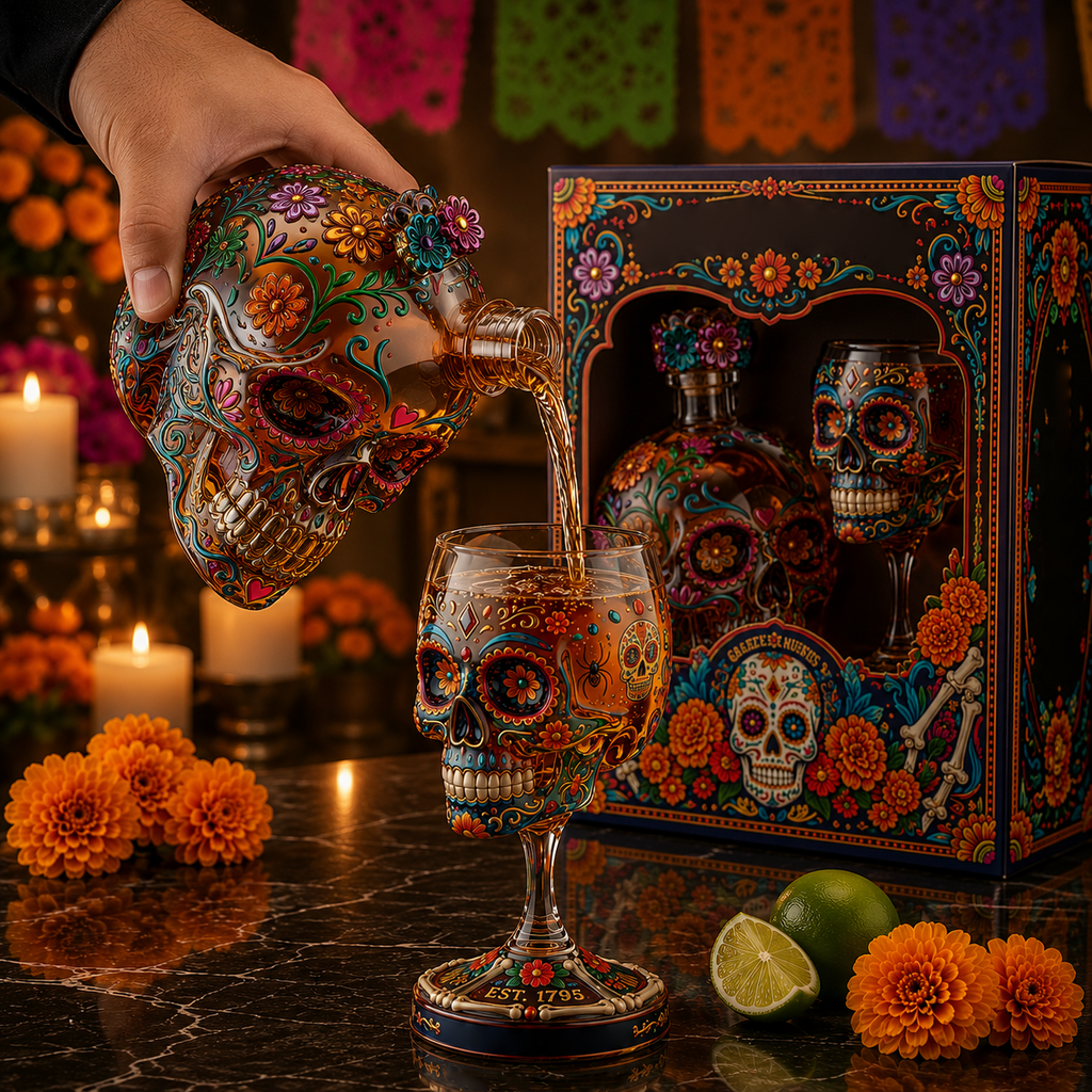 💀 Day of the Dead Skull Decanter Set™ – FREE Matching Goblet While Supplies Last💋