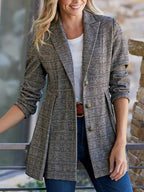 Stunncal Fashion Street Plaid Patchwork Buckle Turn-back Collar Outerwear(3 Colors)