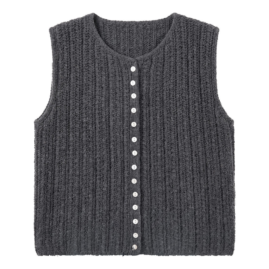 Deer West Gentle Style Textured Single-Button Knit Vest for Women Versatile Layering Sleeveless Waistcoat
