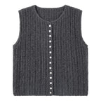 Deer West Gentle Style Textured Single-Button Knit Vest for Women Versatile Layering Sleeveless Waistcoat