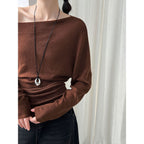 Deer West Design Sense Fitted Waist Slimming Asymmetrical Shoulder Knit Top Women's Autumn New Long Sleeve Off-Shoulder Shirt Innerwear