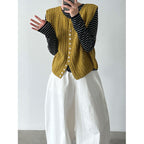Deer West Gentle Style Textured Single-Button Knit Vest for Women Versatile Layering Sleeveless Waistcoat
