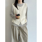 Deer West Gentle Style Textured Single-Button Knit Vest for Women Versatile Layering Sleeveless Waistcoat
