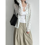 Retro Wool Floral Knit Cardigan for Women  Slim Fit Sweater Outerwear
