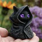 Mysterious Hooded Cat Figurine - Gothic Black Cat Statue, Fantasy Witchy Kitten Sculpture Home Decor, Perfect Gift for Cat Lovers💋