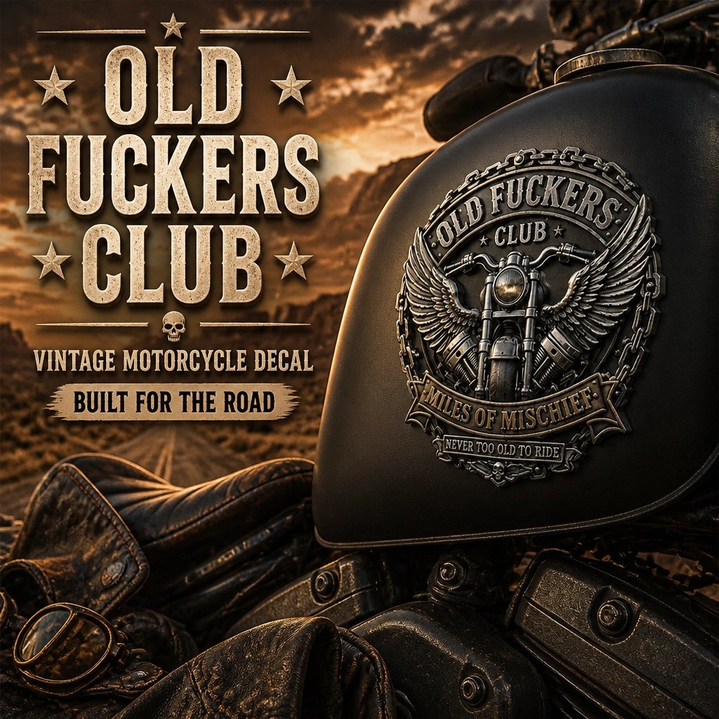 Old Fuckers Club – Miles of Mischief Motorcycle Emblem💋