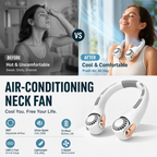 🥳2026 HOT SALE🥳💞50K+ SOLD!🍃 Neck Air Conditioner Fan – Ultra‑quiet, 360° rotating, 3 speeds. Hands‑free cooling, long battery. Summer essential! 🌬️💋