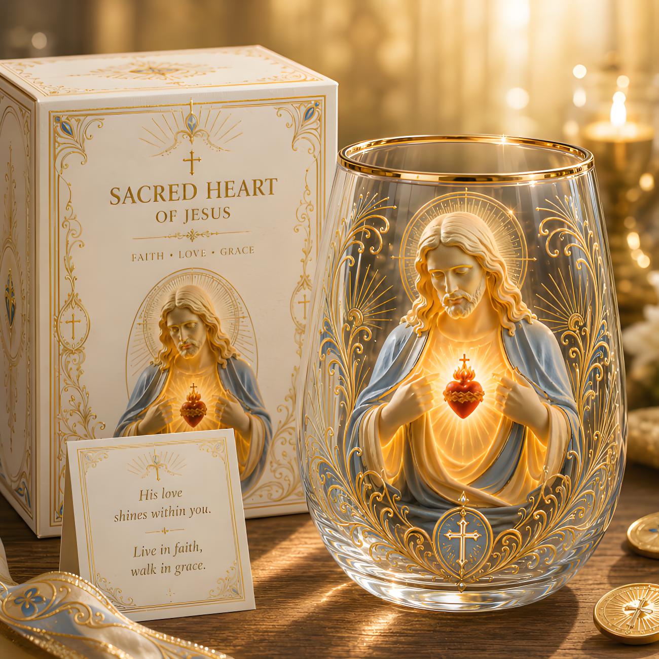 🙏Sacred Heart of Jesus Glass Cup💋