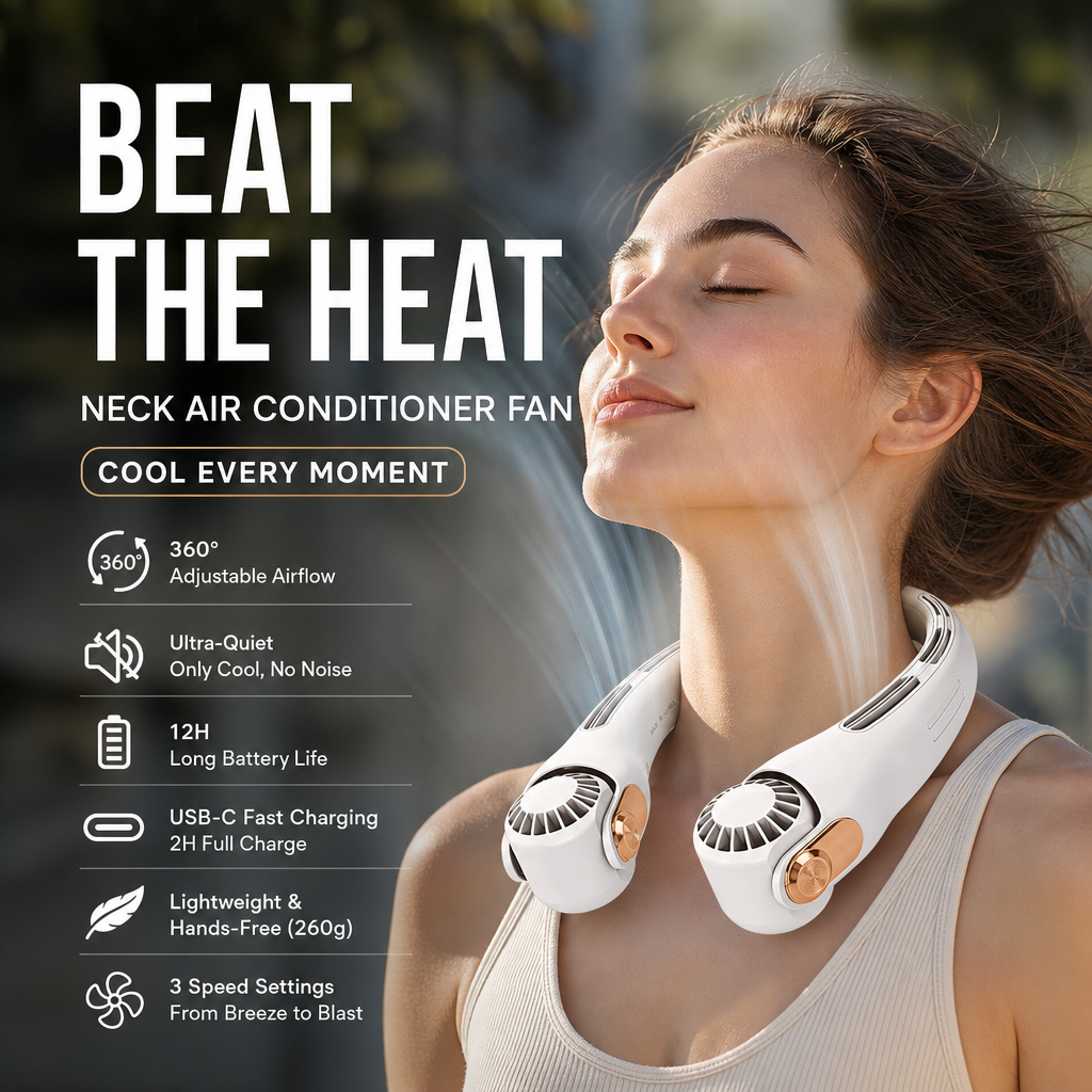 🥳2026 HOT SALE🥳💞50K+ SOLD!🍃 Neck Air Conditioner Fan – Ultra‑quiet, 360° rotating, 3 speeds. Hands‑free cooling, long battery. Summer essential! 🌬️💋